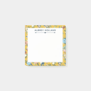 Bloco De Notas Lindo Padrão Floral Amarelo Adicionar Nome