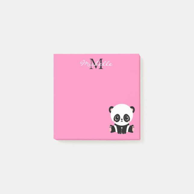 Bloco De Notas Lindo Panda Sentado Monograma Rosa (Frente)