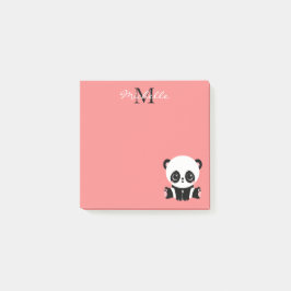 Bloco De Notas Lindo Panda Sentado Monograma Salmão Rosa