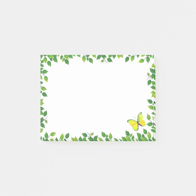 Bloco De Notas Lindo Quadro de Borboleta Amarela & Folha Verde (Frente)