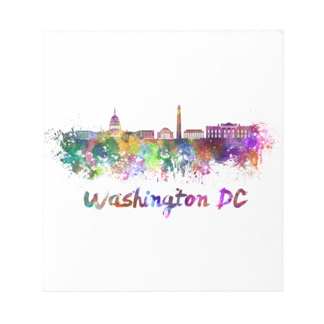 Bloco De Notas Linha do horizonte Washington DC em aquarela (Frente)