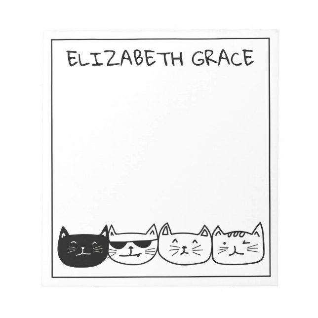 Bloco De Notas Linha Preto e Branco de Gatos Personalizada (Frente)