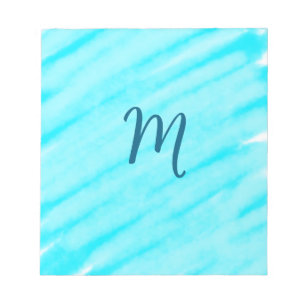 Bloco De Notas linhas simples de aquarela azul adicione seu monog
