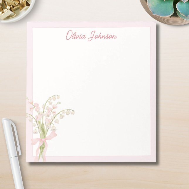 Bloco De Notas Lírio do Vale Floral de Aquarela Monogramada (Criador carregado)