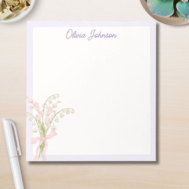 Bloco De Notas Lírio do Vale Floral de Aquarela Monogramada (Criador carregado)
