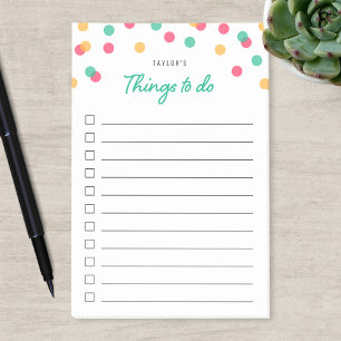 Bloco De Notas Lista De Coisas De Confetti Teal Cor-De-Rosa Laran