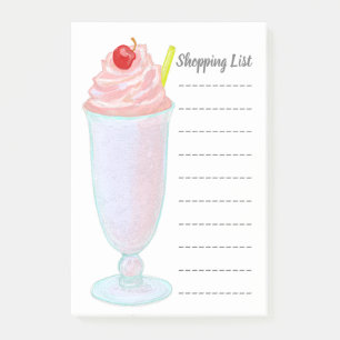 Bloco De Notas Lista de compra do batido do sorvete da morango