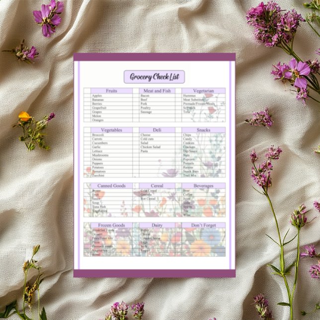 Bloco De Notas Lista de Compras do Jardim Roxo em Flor (Criador carregado)