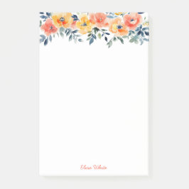 Bloco De Notas Lista de Compras Florais em Aquarela PERSONALIZADA
