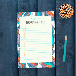 Bloco De Notas Lista de Compras Simples Retro Groovy Azul