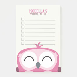 Bloco De Notas Lista de Coruja Rosa Feliz e Bonita, Peekaboo