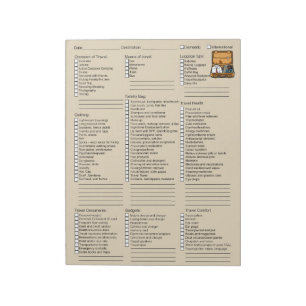 Bloco De Notas Lista de embalagem de Viagem