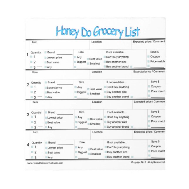 Bloco De Notas lista de mercearias do mel... (Frente)