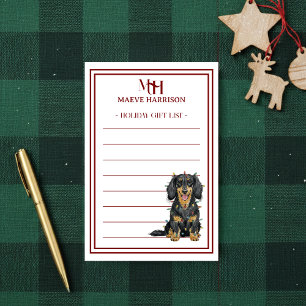 Bloco De Notas Lista de Presentes de Feriado de Dachshund Monogra