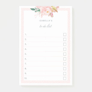 Bloco De Notas Lista de Rosa de Jardim Rosa de Aquarela Floral Ma