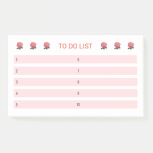 Bloco De Notas Lista de Rosas a Fazer em Cor-de-Rosa e Branco