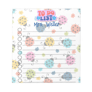 Bloco De Notas Lista de tarefas a fazer de Ladybug Azul, Rosa, Ro