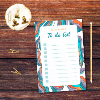 Bloco De Notas Lista de Tarefas Checklist Laranja Azul Retro Groo
