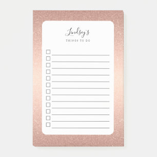 Bloco De Notas Lista de Tarefas com rosa Dourado Faux Glitter Mon