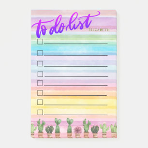Bloco De Notas Lista de Tarefas de Cacto Aquarela Listras Colorid