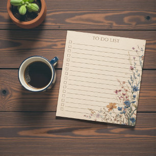 Bloco De Notas Lista de Tarefas de Flores Silvestres Rústicas Pre
