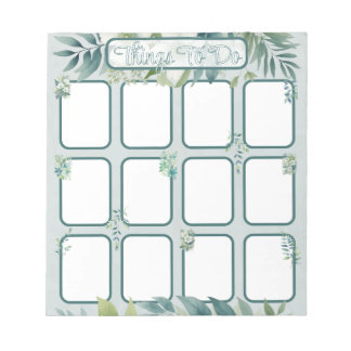 Bloco De Notas Lista de Tarefas de Folhas Verdes Oliva com seções