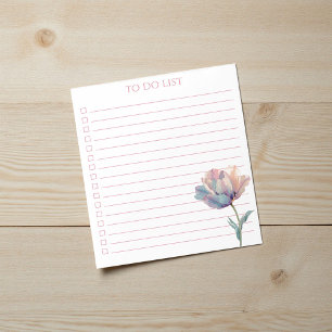 Bloco De Notas Lista de Tarefas de Tulipa em Aquarela Boho Chic M