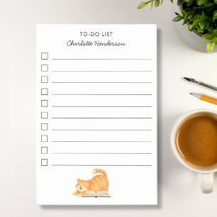 Bloco De Notas Lista de Tarefas do Gatinho Ruivo Amante de Livros
