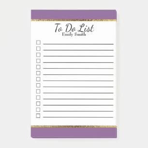 Bloco De Notas Lista de Tarefas Douradas e Violetas Personalizada