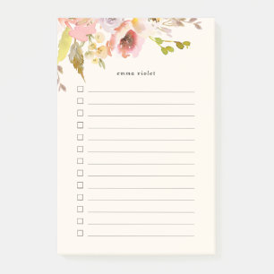 Bloco De Notas Lista de Tarefas Florais a Fazer de Cor de Água R