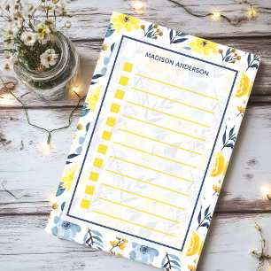 Bloco De Notas Lista de Tarefas Floral Amarela Personalizada em A