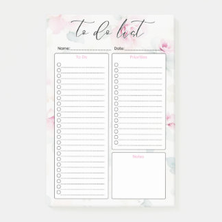 Bloco De Notas Lista de Tarefas Floral Aquarela Flores Pastel