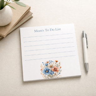 Bloco De Notas Lista de Tarefas Floral Azul Elegante Personalizad