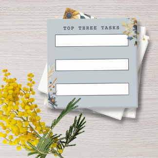 Bloco De Notas Lista de Tarefas Floral Clássica em Azul Marinho e