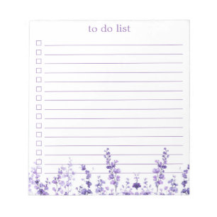 Bloco De Notas Lista de Tarefas Lavanda Boho Chic Minimalista Flo