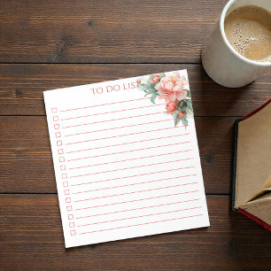 Bloco De Notas Lista de Tarefas Moderno Boho com Peônia Coral Ros