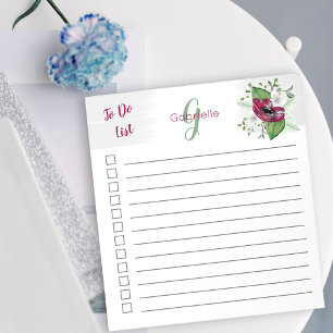 Bloco De Notas Lista de Tarefas Monogramada Floral Aquarela Magen