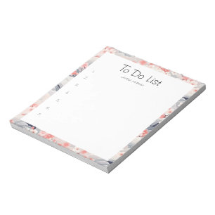 Bloco De Notas Lista de Tarefas Ondas Azul Sakura Floral