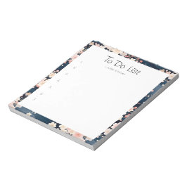 Bloco De Notas Lista de Tarefas Ondas Navy Floral Sakura