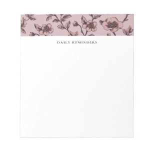 Bloco De Notas Lista de Tarefas Padrão Floral Elegante Rosa Empoe