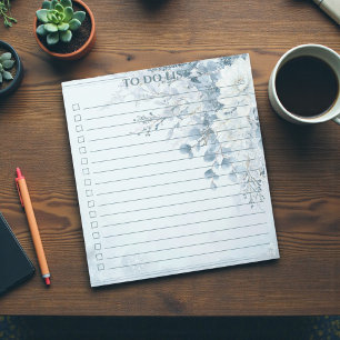 Bloco De Notas Lista de Tarefas Rosa Azul Aquarela Floral Bonito