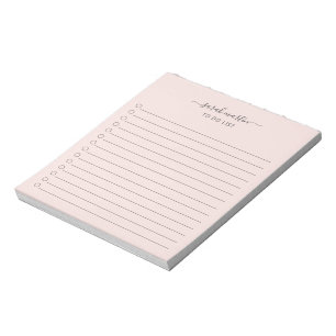 Bloco De Notas Lista de Tarefas Simples Rosa Bege Elegante