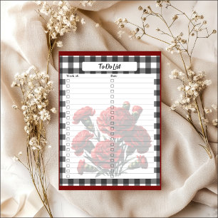 Bloco De Notas Lista de Tarefas Xadrez Floral Preto e Branco