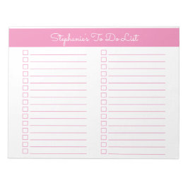 Bloco De Notas Lista de Verificação Simples Rosa 8.5x11 Duas Colu