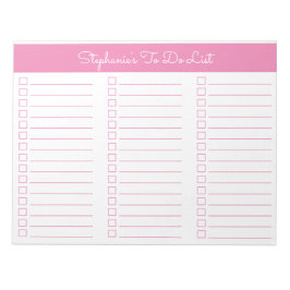 Bloco De Notas Lista de Verificação Simples Rosa 8.5x11 Três Colu