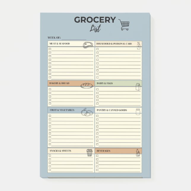 Bloco De Notas Lista Semanal de Compras Azul -  (Frente)