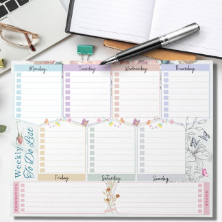 Bloco De Notas Lista Semanal de Tarefas Tema Flor Borboleta