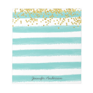 Bloco De Notas Listra Azul Teal Moderna Dourada Confete Personali