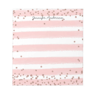 Bloco De Notas Listra Rosa Soft Moderno Dourado Confete Personali