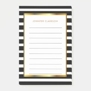 Bloco De Notas Listras brancas pretas modernas douradas postadas 